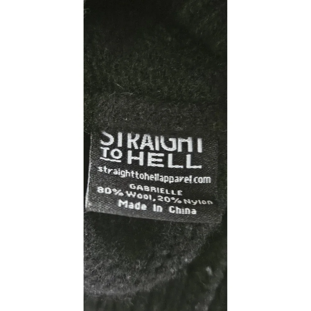 Straight‎ To Hell knit wool blend black sweater Cheetah Face woman Sz M - Picture 6 of 7